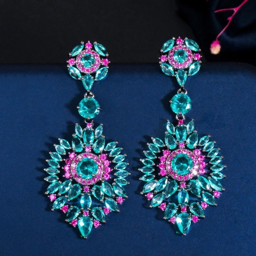 Elegant Teal and Pink Statement Earrings